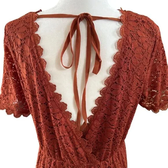 Baltic Born Brown and Orange Wrap Maxi Dress with Ruffled V-Neck - Picture 9 of 15
